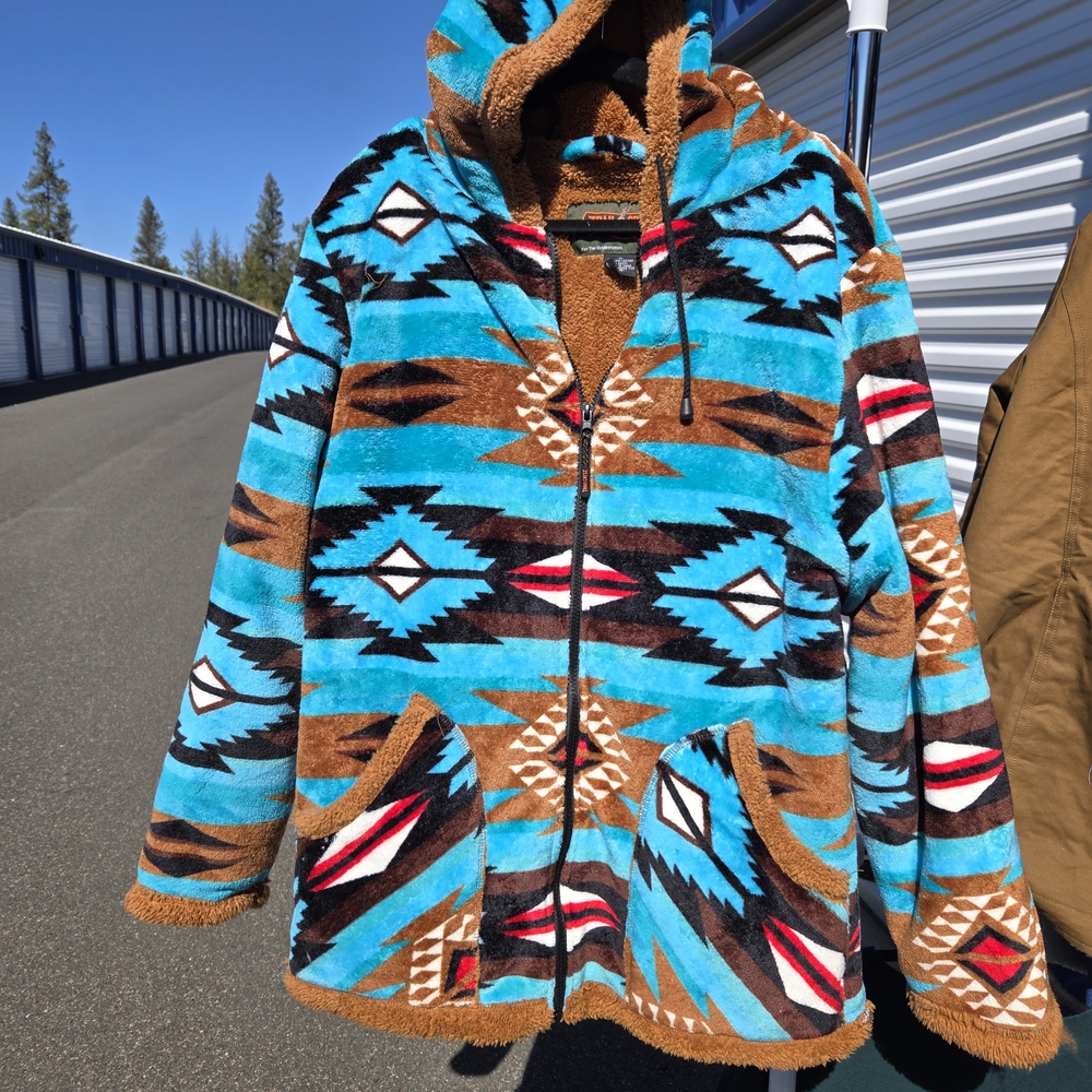 Women's Turquoise Aztec Sherpa-Lined Zip Hoodie